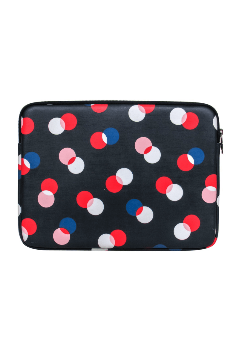 Kate Spade - Navy & Multicolor Polka Dot Zippered Leather Laptop Case - Trendy Seconds