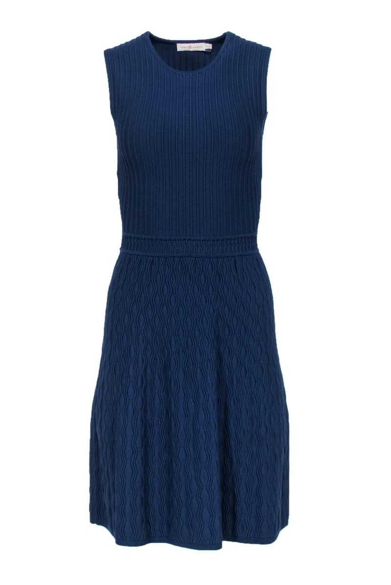 Tory Burch - Navy Knit A-Line Sleeveless Dress - Trendy Seconds