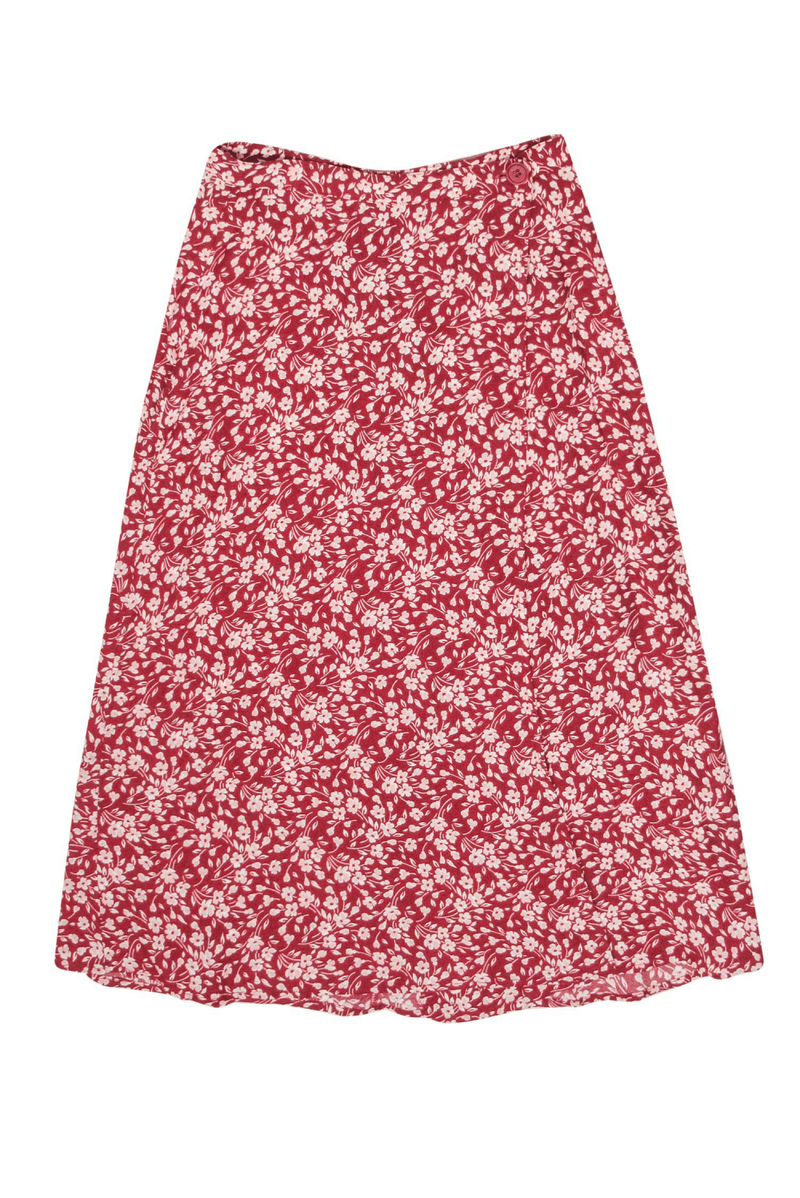 Reformation - Red & White Floral Print "Betty" Midi Wrap Skirt - Trendy Seconds