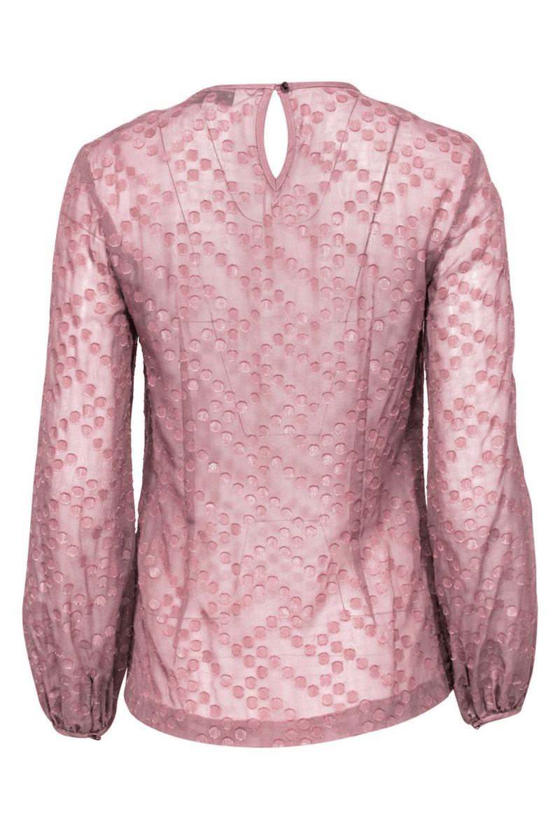 Trina Turk - Mauve Pink Shimmery Polka Dot Ruffled Long Sleeve Blouse - Trendy Seconds