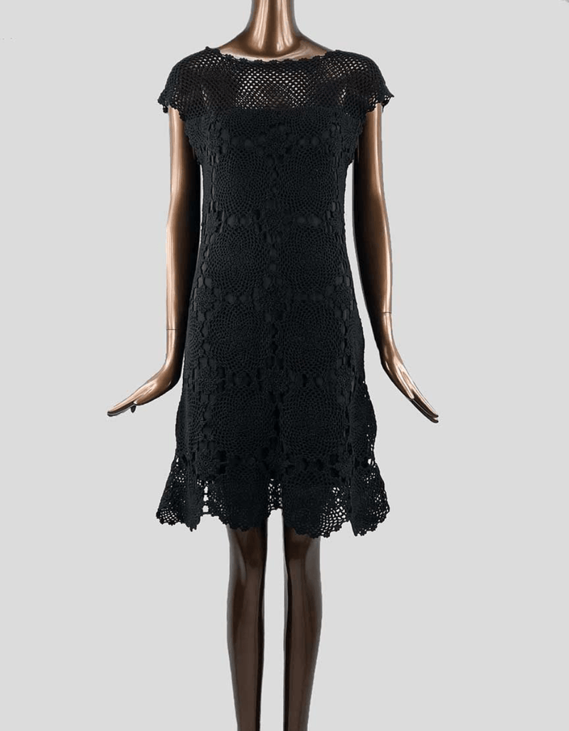 Trina Turk - Black Crochet Knit Sheath Dress - Trendy Seconds