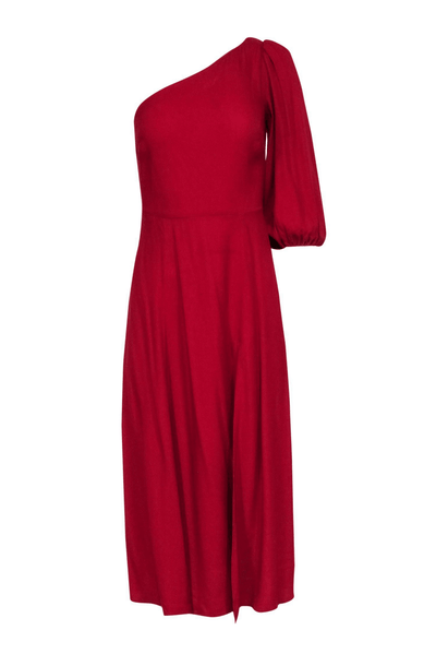Reformation - Red One Shoulder Maxi Dress w/ Puffed Sleeve - Trendy Seconds