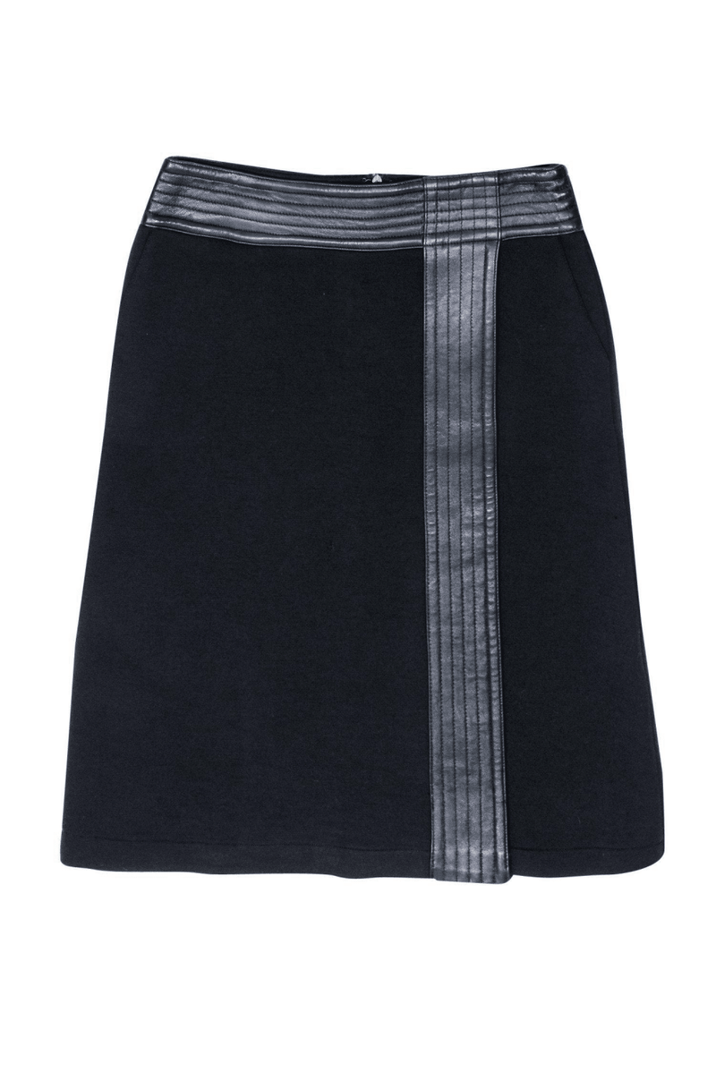 Max Mara - Black Wool Pencil Skirt w/ Leather Trim - Trendy Seconds