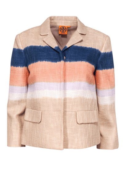 Tory Burch - Beige Woven Cotton Striped Blazer - Trendy Seconds