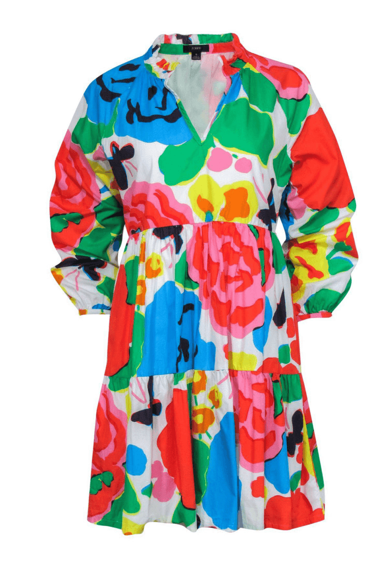 J.Crew - Bright Rainbow Printed Floral & Butterfly Cotton Babydoll Dress - Trendy Seconds