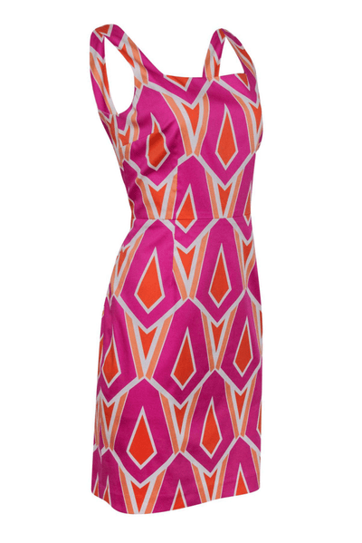 David Meister - Pink & Orange Printed Cotton Blend Dress - Trendy Seconds