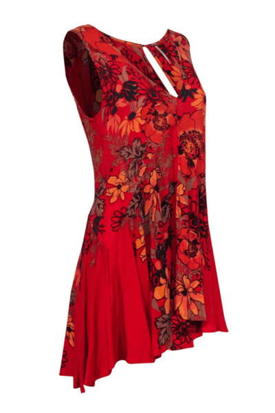 Free People - Red Floral Print Swing Dress - Trendy Seconds
