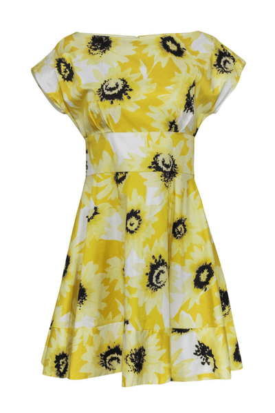 Kate Spade - Yellow Floral Cotton Boat Neckline Dress - Trendy Seconds
