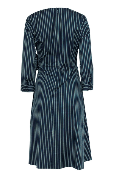 Lafayette 148 - Navy Striped Side-Tie Cotton Dress - Trendy Seconds