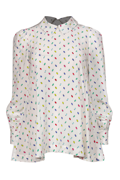 Kate Spade - White Silk Peter Pan Collar Blouse w/ Rainbow Speckles - Trendy Seconds