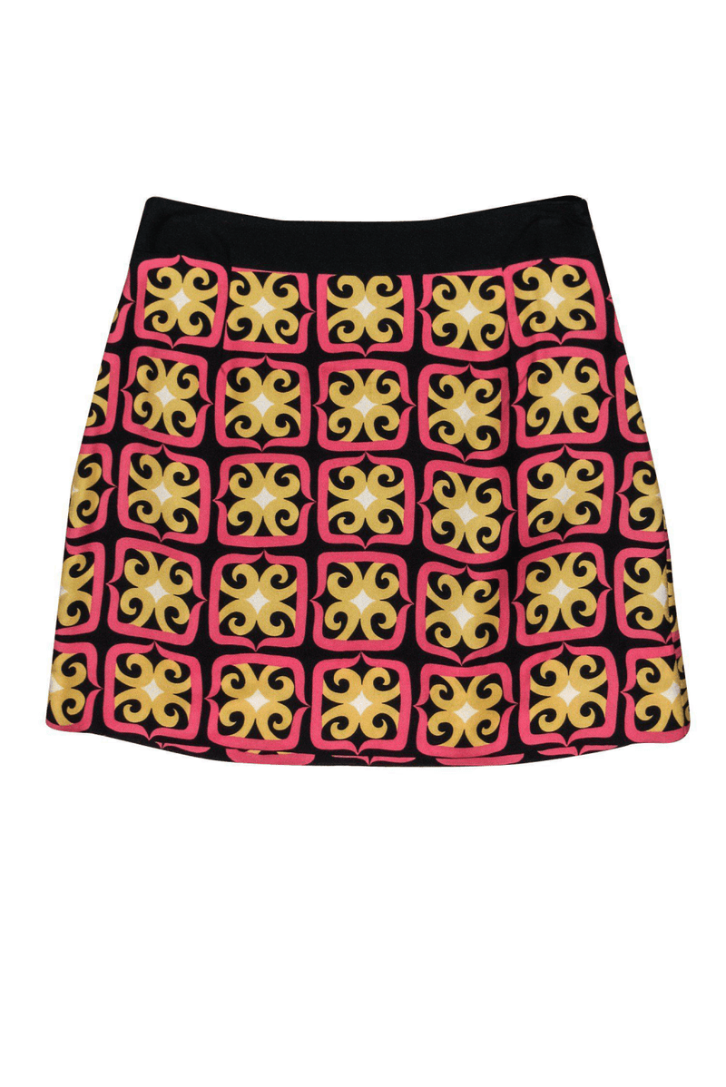Milly - Pink, Yellow & Black Printed Silk Skirt - Trendy Seconds