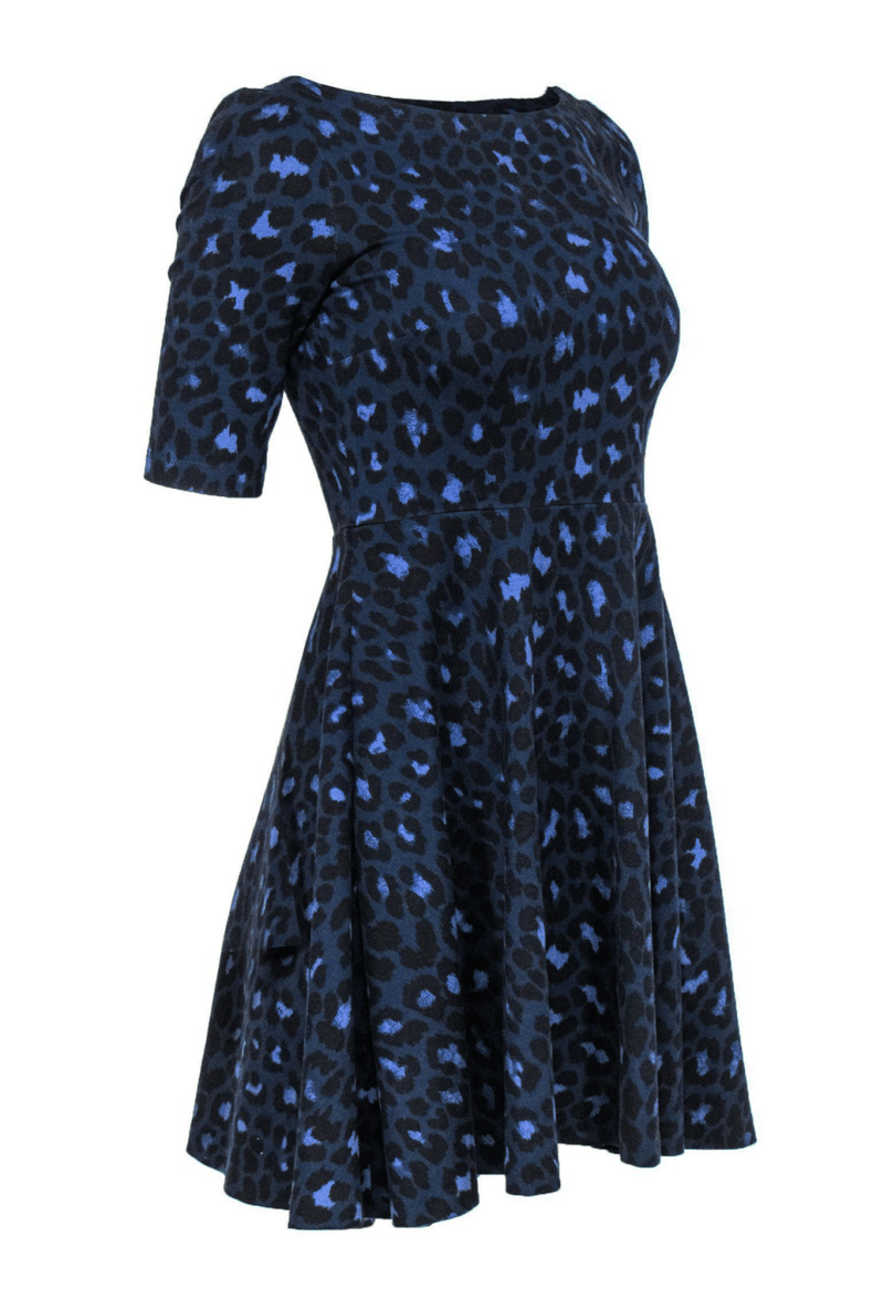 Kate Spade - Navy Leopard Print Fit & Flare Dress w/ Lace-Up Back - Trendy Seconds