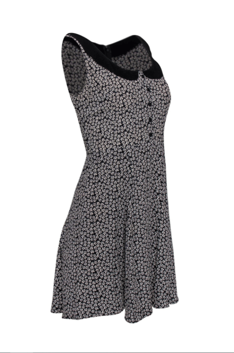 Reformation - Black & White Floral A-Line Dress w/ Peter Pan Collar - Trendy Seconds
