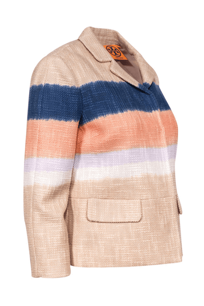 Tory Burch - Beige Woven Cotton Striped Blazer - Trendy Seconds