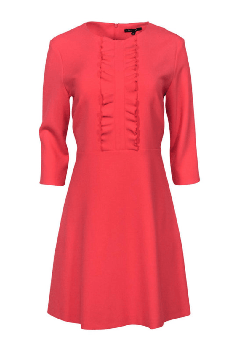 Tara Jarmon - Coral Long Sleeved Ruffle Dress Sz 14 - Trendy Seconds