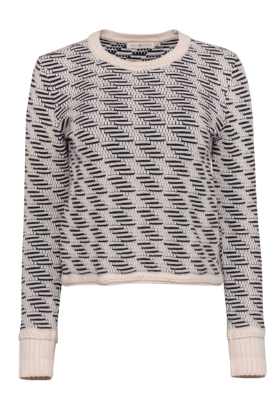 Tory Burch - Ivory & Black Textured Knit Wool Blend Sweater - Trendy Seconds