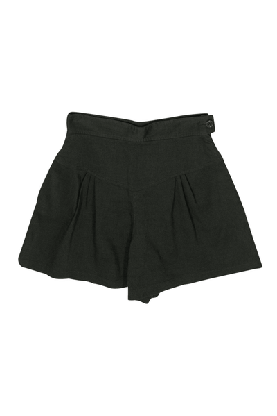 See by Chloe - Olive Green Pleated High-Waist Shorts - Trendy Seconds