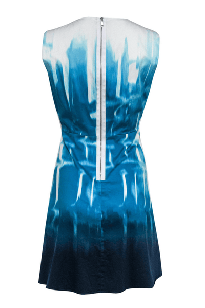 Elie Tahari - Blue Ombre Swirl Printed A-Line Dress - Trendy Seconds