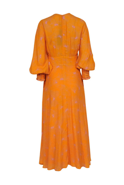 Lela Rose - Mustard & Lilac Butterfly Print Long Sleeve Button-Up Maxi Dress - Trendy Seconds