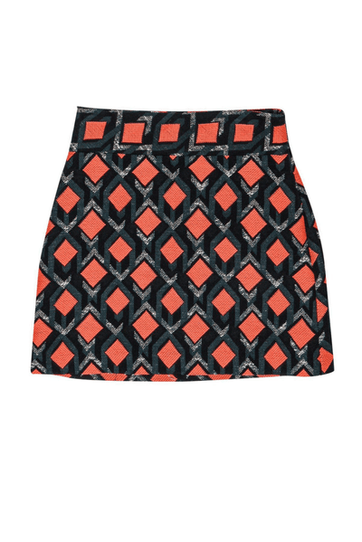 Milly - Green & Neon Coral Patterned Skirt - Trendy Seconds