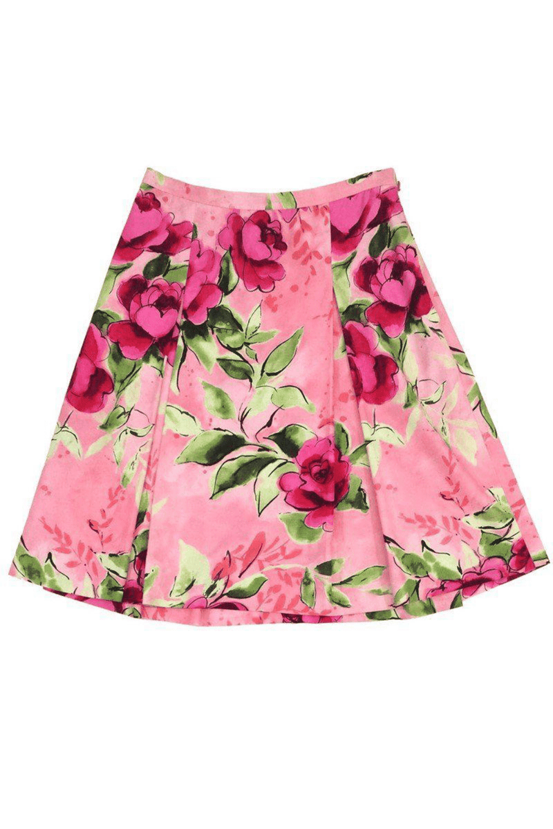 Moschino - Cheap & Chic - Pink & Green Floral Print Cotton Skirt - Trendy Seconds