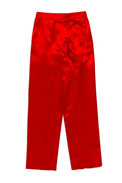 Escada Couture - Red Satin Pleated Waist Trousers - Trendy Seconds