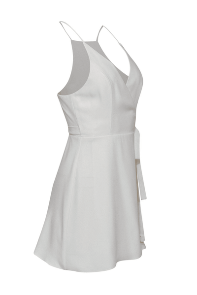 Amanda Uprichard - Cream Wrap Plunge Mini Dress - Trendy Seconds