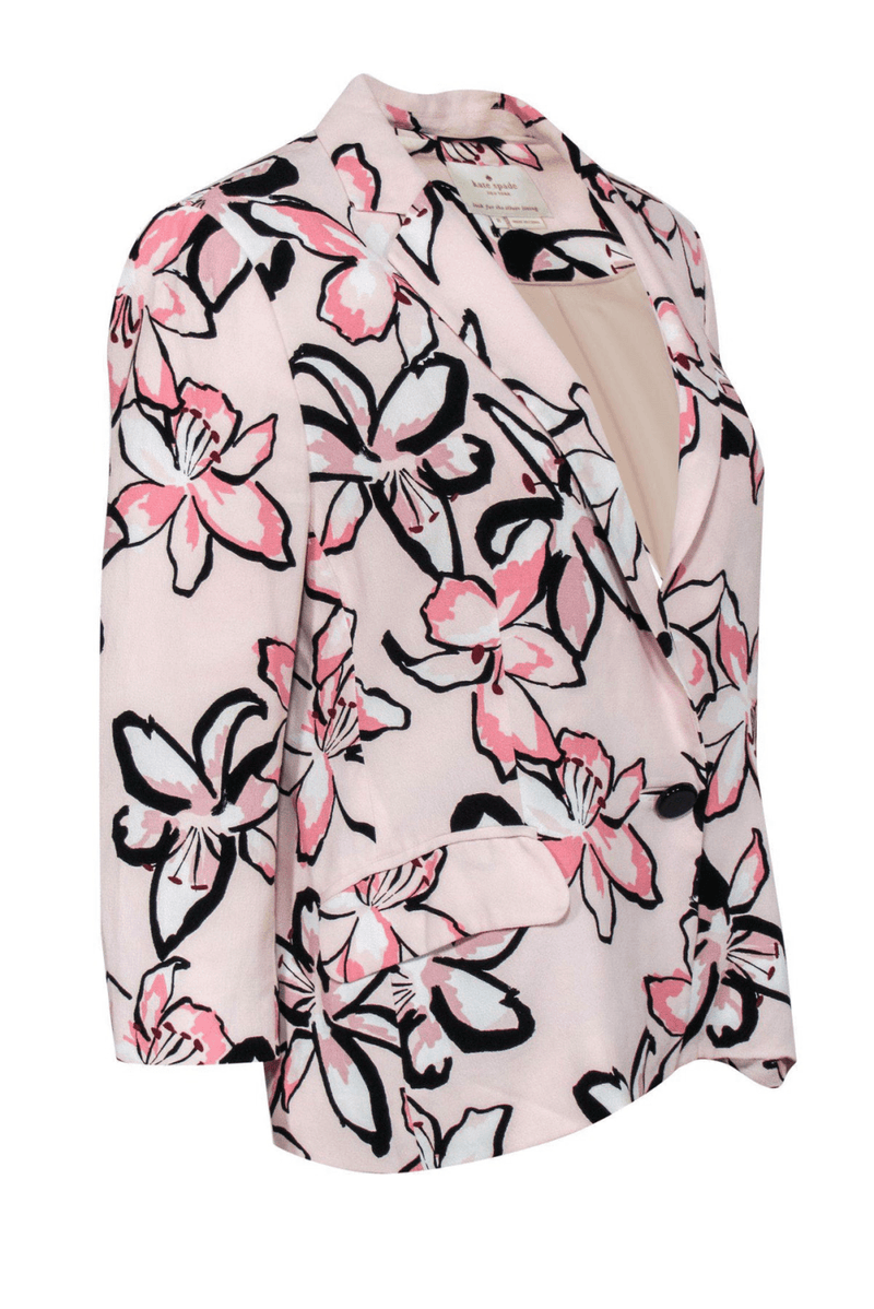 Kate Spade - Pink Floral Print Single Button Blazer - Trendy Seconds