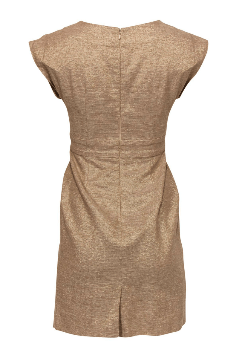 Shoshanna - Gold Metallic Sheath Dress W/ Pleats - Trendy Seconds