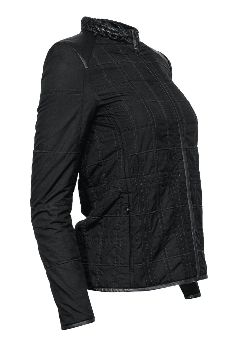 Elie Tahari - Black Quilted Jacket w/ Leather Trim - Trendy Seconds