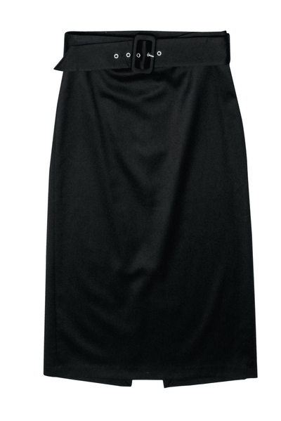 Alice & Olivia - Classic Black Wool Belted Pencil Skirt W/ Back Slit - Trendy Seconds