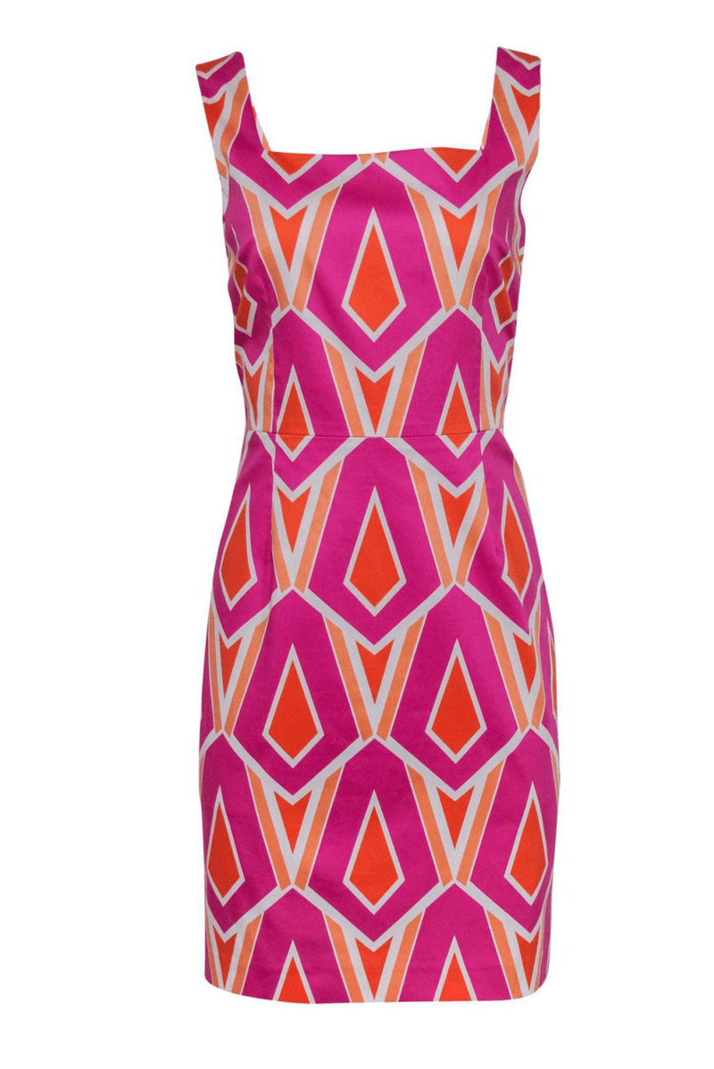 David Meister - Pink & Orange Printed Cotton Blend Dress - Trendy Seconds