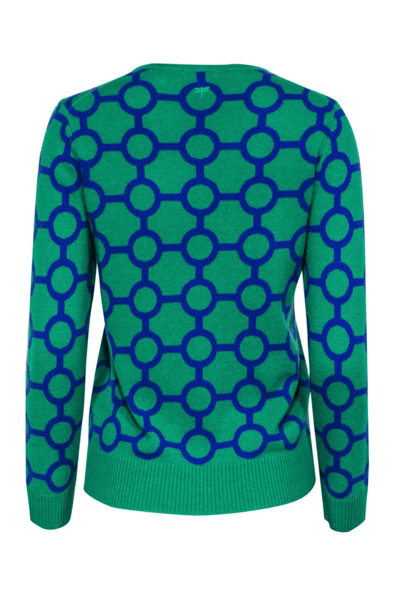 Tyler Boe - Green & Indigo Geometric Print Cashmere Sweater - Trendy Seconds