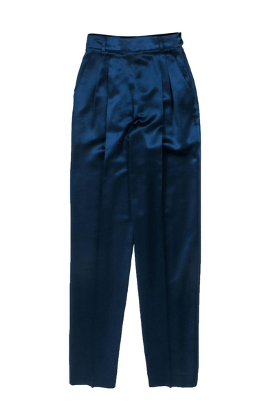 Escada - Vintage Midnight Blue Satin Tapered Leg Trousers - Trendy Seconds