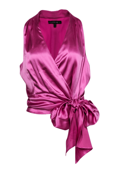 Lafayette 148 - Pink Satin Side Tie Sleeveless Blouse - Trendy Seconds