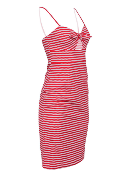 Hutch - Red & White Striped Textured Sleeveless Midi Dress W/ Keyhole - Trendy Seconds