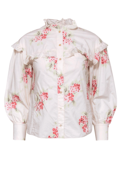 Rebecca Taylor - White & Pink Floral Print Blouse - Trendy Seconds