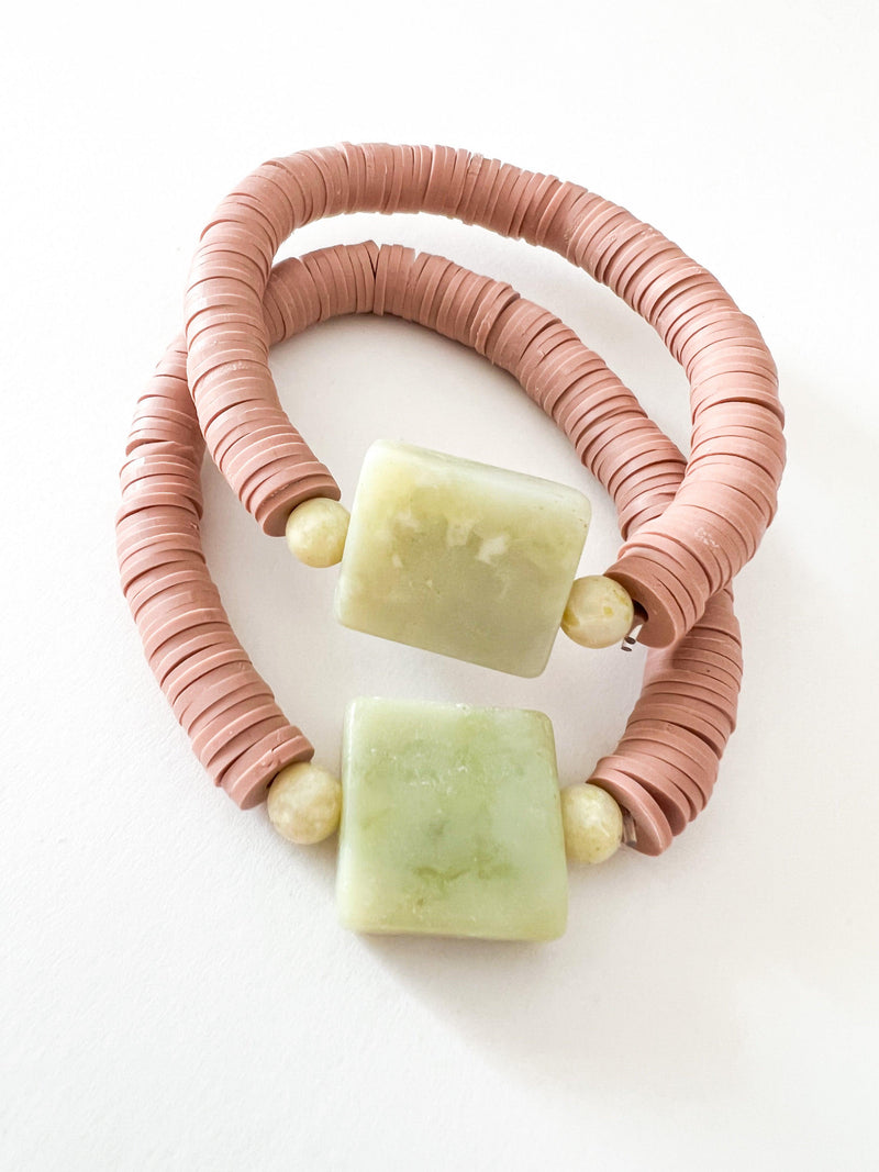 Dusty Rose and Sage Stone and Acrylic Bracelet - Trendy Seconds