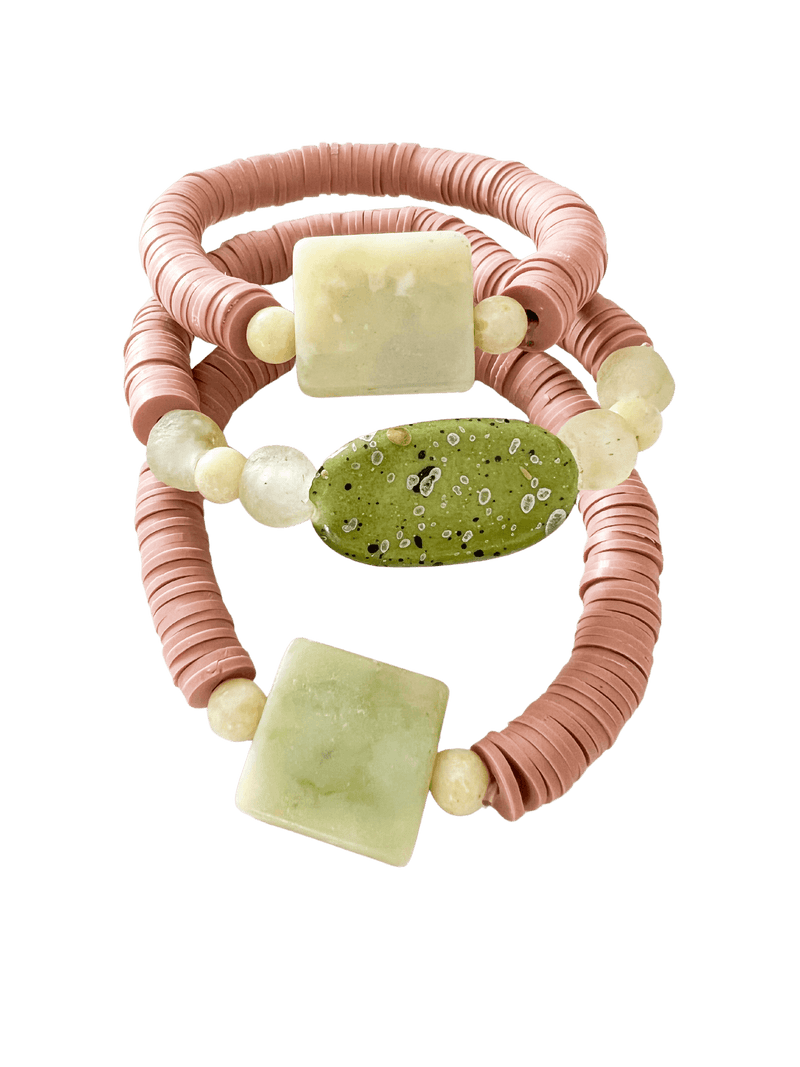 Dusty Rose and Sage Stone and Acrylic Bracelet - Trendy Seconds
