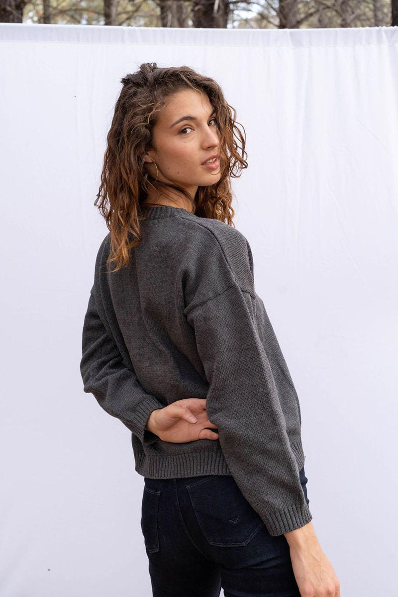 Jolene V Neck Sweater in Charcoal - Trendy Seconds