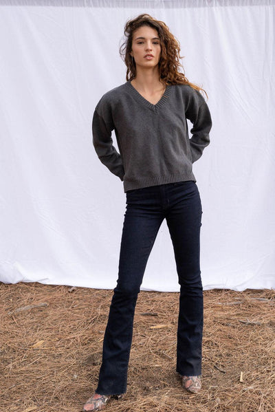Jolene V Neck Sweater in Charcoal - Trendy Seconds