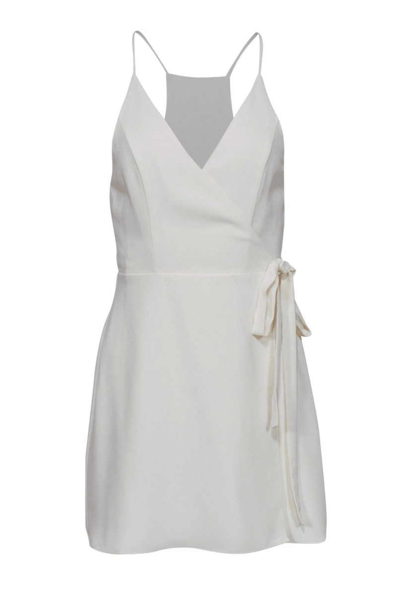 Amanda Uprichard - Cream Wrap Plunge Mini Dress - Trendy Seconds