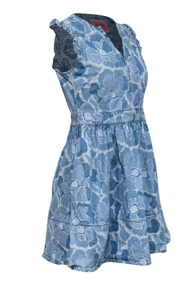 Kate Spade - Denim Floral Textured Sleeveless Fit & Flare Dress w/ Ruffles - Trendy Seconds