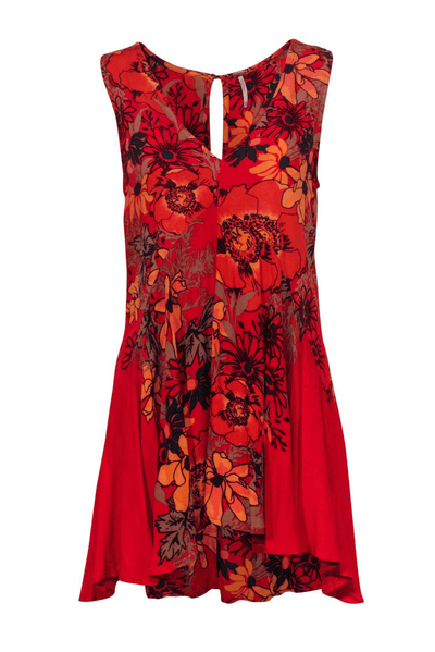 Free People - Red Floral Print Swing Dress - Trendy Seconds
