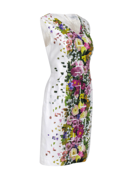 Carolina Herrera - White Floral Printed Cotton Sheath Dress - Trendy Seconds