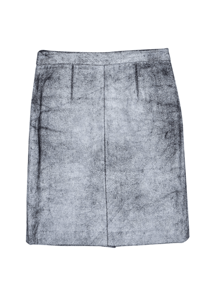 Milly - Black & White Crackled Leather Pencil Skirt - Trendy Seconds
