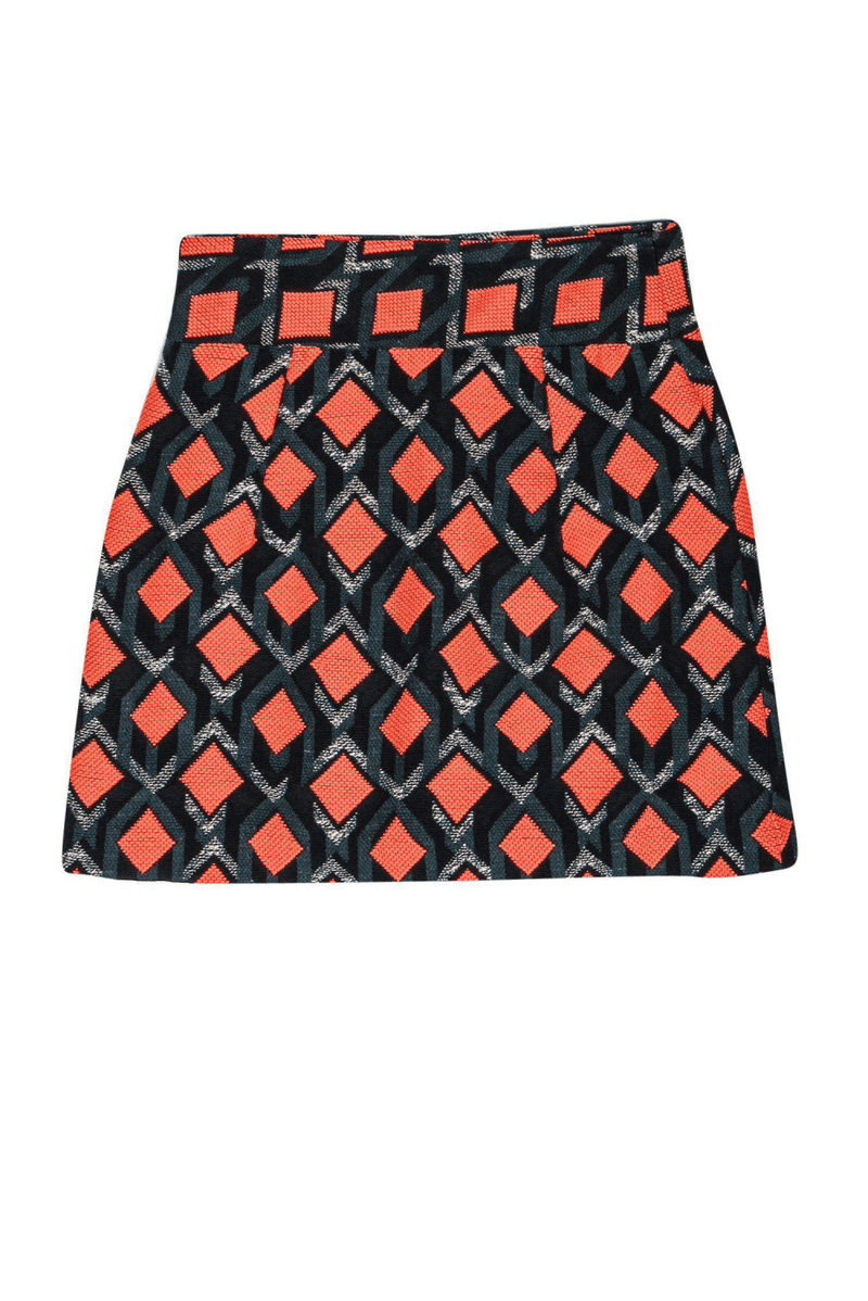 Milly - Green & Neon Coral Patterned Skirt - Trendy Seconds
