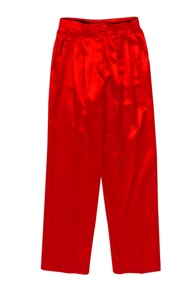 Escada Couture - Red Satin Pleated Waist Trousers - Trendy Seconds