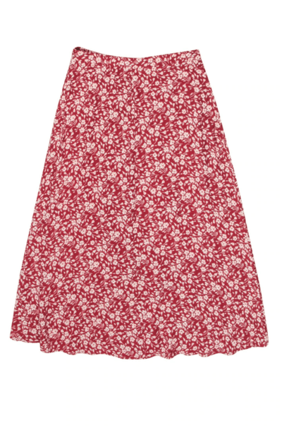 Reformation - Red & White Floral Print "Betty" Midi Wrap Skirt - Trendy Seconds