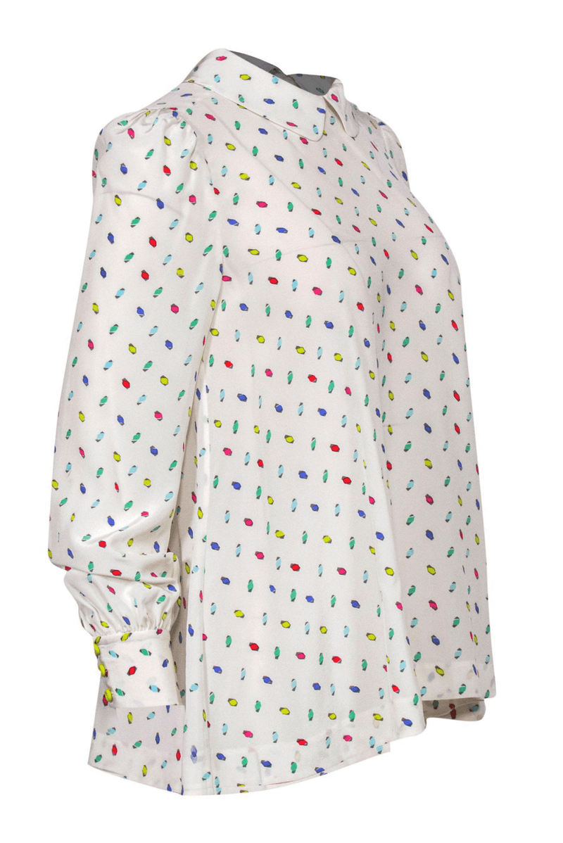 Kate Spade - White Silk Peter Pan Collar Blouse w/ Rainbow Speckles - Trendy Seconds